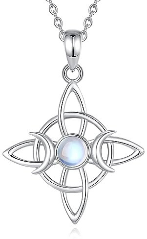 AEONSLOVE Collar Nudo de Bruja con Piedra Luna para Mujer Colgante Nudo de Bruja Plata de Ley 925 Amuletos de la Suerte y Proteccion Joyas Celta Irlandés Brujeria, Cadena de 45,7 cm