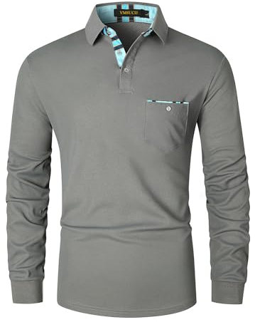 VMSUCIJ Herren Poloshirt Langarm sportlich Elegantes Polo für Herren leichtes Langarmshirt Slim Fit Polos Golf Tennis Sports T-Shirt mit Taschen M-3XL,Grau D09,XL