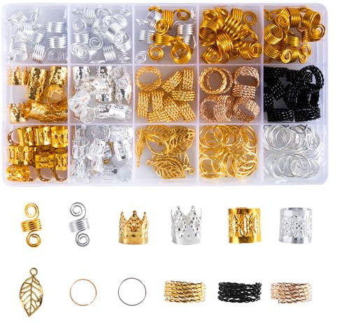 200 Stück Dreadlock Schmuck Haarspiralen, Haarschmuck Ringe für Zöpfe, Verstellbar Metall Haar Cuffs Haarringe für Damen Männer Braids Dekorationen, Gold und Silber