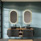 Planetmöbel Lux Ensemble de meubles de salle de bain avec meuble bas 170 cm suspendu et 2 lavabos à poser 42 cm noir, meuble de lavabo chêne doré/anthracite