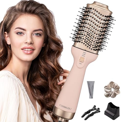 Warmluftbürste, Föhnbürste 4 in 1 Rundbürstenföhn und 75 MM Fönbürste Rundbürste mit Negativ-Ionen-Anti-Frizz-Keramik-Titan-Schaft für Glatte, Krausfreie Ergebnisse für Alle Haartypen