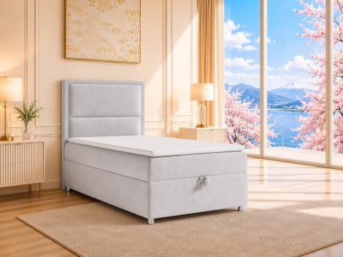 Best For Home Boxspringbett Trinity k-11 mit 7-Zonen Bonell-Federkernmatratze | Boxspringbett 90x200 | Boxsprintbett mit Matratze Und Stauraum | Polsterbett 90x200 - Lieferung bis Bordsteinkante