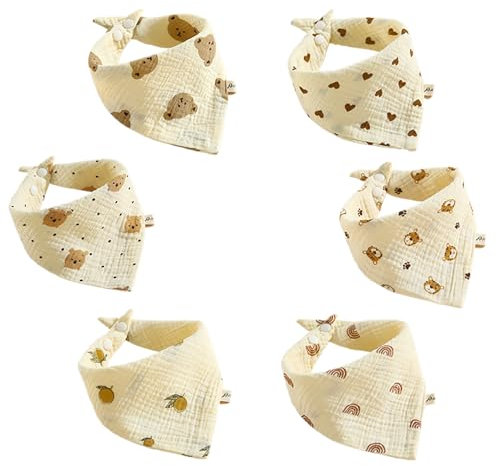 Baberos Bebe, 6pcs Baberos Bebe Recien Nacido, Bandana Bebe, Muselinas Bebe Algodon Adecuado para Recien Nacidos y Niños Entre 1-3 Años, Multicolor, Talla única