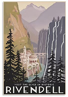 Rivendell LOTR Reise-Poster – Herr der Ringe – Retro-Vintage-Poster, Heimdekoration, Poster, Wandkunst, zum Aufhängen, dekoratives Gemälde, Poster, 40 x 60 cm