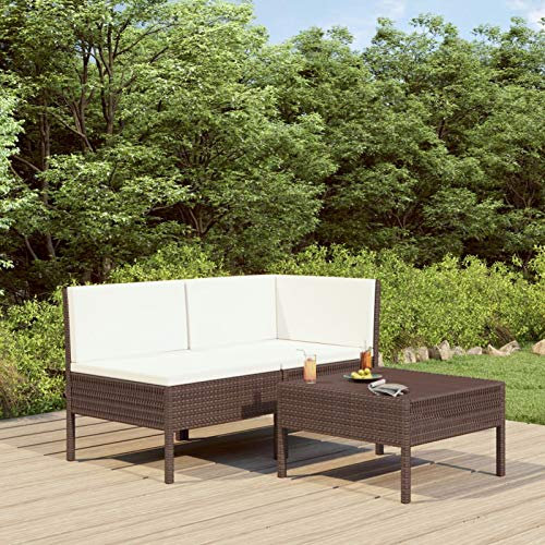 BaraSh 3-TLG. Garten-Lounge-Set mit Auflagen Poly Rattan Braun Balkon Lounge TerassenmöBel AußEn