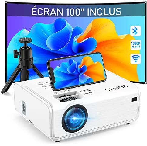 【Elektrische Keystone 6D/4P】 Beamer 20000 Lumen, 5G WiFi Bluetooth Beamer 4K Heimkino, VOPLLS 1080P Full HD Beamer Outdoor ±50° Zoom, Projektor Handy Kompatibel mit TV-Box/PS5/iOS/Android-Telefon