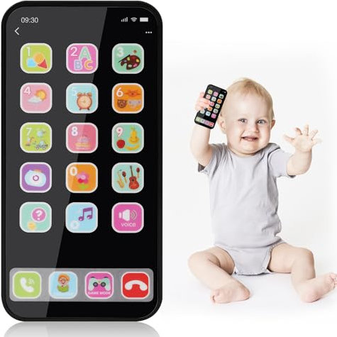 Aolso Telefon Spielzeug für Babys, Musik Handy Spielzeug, gefälschtes Telefon Spielzeug, Spielzeug Telefon für Jungen und Mädchen, Baby Spielzeug Geschenke, Kinder Lernen Mobiltelefon(Schwarz)