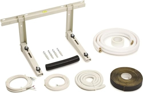 Idoneo Linea Kältemittelleitung 1/4 und 3/8 Zoll + Montage Set + Wandhalterung | Kupferleitungen Isoliert Kupferrohr für 9000/12000 BTU | Montage-Kit Satz mit Wandkonsole | Doppelrohr (0,75m lang)