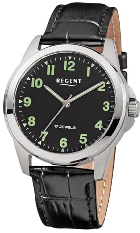 REGENT Herren Armbanduhr Analog Lederarmband schwarz URF1571 Analoguhr