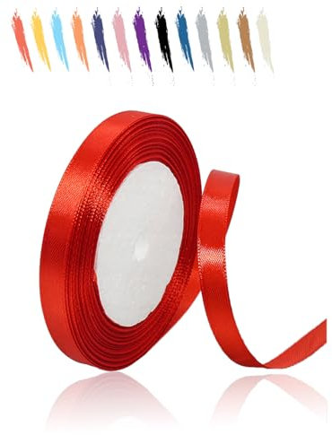 Rot 10mm Satinband 23 Meter, Polyesterband, verschönern Sie Ihre Bastelarbeiten und Feiern, ideal für Geschenkverpackungen, Dekorationen, Hochzeitsautoband, Bänder zum Basteln