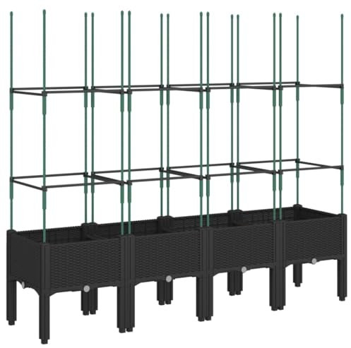 vidaXL Pflanzkübel mit Rankgitter, Blumenkübel mit Rattan-Optik, Blumenkasten für Terrasse Garten, Gartenspalier Pflanzkasten, Schwarz PP