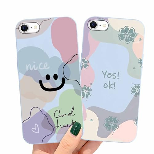 ZhuoFan 2 Pack Case for Apple iPhone 8/7/SE 2020/SE 2022 4,7,Happy Face Flower With Print Girls Women Shockproof Protective Soft TPU Cover Design Aesthetic Funny Pattern Matte Cases,2