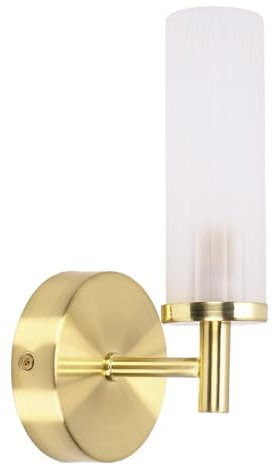 ValueLights | Gold Wall Light Fitting with Reeded Glass Shade | Bath Wall Lights, Home Décor & Improvement Essential | IP44 Bathroom