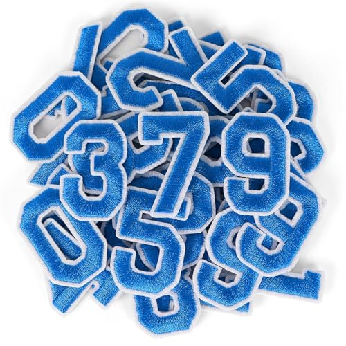 40 Pcs Iron on Numbers Patches, Blue Embroidery Number Patches with Ironed Adhesive, 4 Sets Numbers 0-9 Applique for Clothes Backpack Fabric Jeans Hats Jersey Dress Shoes Bags