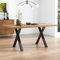 Merax Esstisch Mit Gekreuzten Beinen - Rechteckiger Couchtisch, Moderner Schmiedeeisen-Tisch, L140*B80*H76cm, Eiche+Schwarz