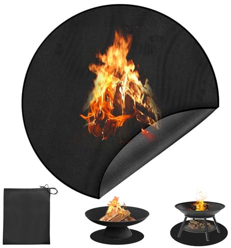 Tapis de Brasero Rond, 97cm Tapis Barbecue Sol Exterieur, Tapis Ignifuge pour Barbecue Pliable Réutilisable Résistant à La Chaleur à 1093 °C Imperméable Protection pour Cheminée, Terrasse, Pelouse