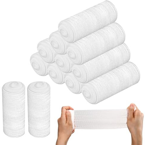 Rouleaux de Bandes de Gaze Paquet de 12 Pansements de Gaze Élastique 7,5cm x 2m Bandage Tubulaire Bande de Crepe pour la retenue du Pansement