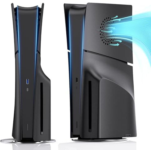Nepagz Carcasa para Ps5 Slim(Disc Edition), con Puerto para Ventilador Cubierta De Placa Lateral para Consola Playstation 5 Slim,Funda Protectora para Accesorios Ps5 Slim, Negro