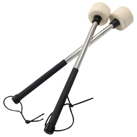Kyuionty 2 Stück Filzkopf Bass Drum Schlägel Percussion Sticks 33 cm Länge Schlagzeugschlägel Sticks mit Edelstahlgriff für Marschband