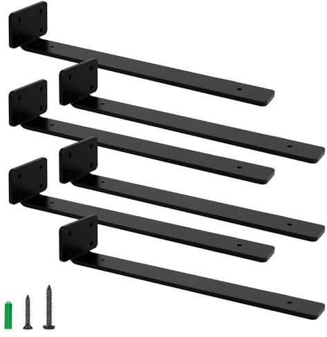 JYiuog 6 Stücke Regalhalterung Regalträger, schwimmende unsichtbare L Regalhalterungen, Regalwinkel für die Wandmontage (Schwarz, 35cm(5mm dick))