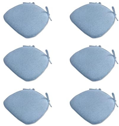 ZIBENE Stuhlkissen 40x40 mit Bändern 6er Set, Sitzkissen Outdoor Gartenstuhl, Sitzpolster Stuhl Trapez Sanft, Halbrund Baumwolle und Leinen Dick Stuhlauflage Hellblau