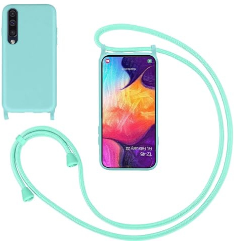 GoodcAcy Silikon Handykette Handyhülle für Samsung Galaxy A50,Smartphone Necklace Hülle mit Band Schutzhülle mit Kette zum umhängen Halskette Flüssig Silikon Case für Samsung Galaxy A50,Mintgrün