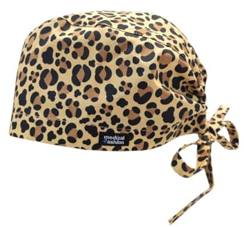 Medizal Fashion OP-Haube aus Baumwolle Unisex atmungsaktiv waschbar Panther | Chirurgenmütze Einheitsgröße Bindebänder Frontumschlag anpassbare Tiefe wiederverwendbar sicherer Sitz für lange Haare
