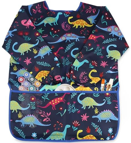 Voarge Tablier de peinture pour enfants, tablier de peinture dinosaure pour enfants bavoirs imperméables avec manches tablier, nylon, M, multicolore, taille unique