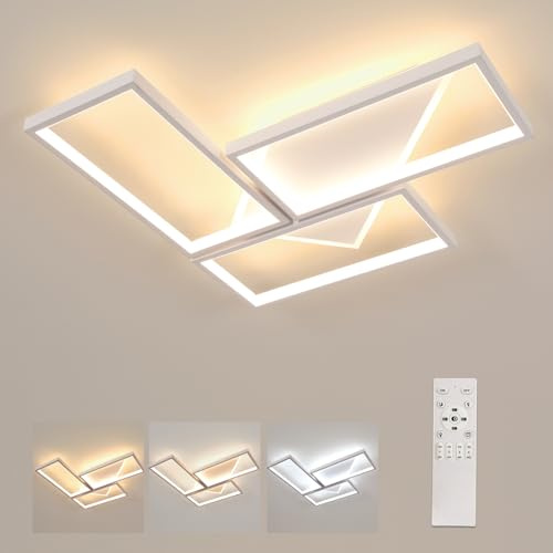 Comely LED Deckenleuchte 56W Dimmbar mit Fernbedienung 3000-6500K 51x51cm Moderne Quadratische Deckenlampe Kreative Geometrische Lampe Sandweiß für Wohnzimmer Schlafzimmer Esszimmer Büro Flur