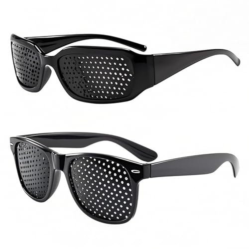 2Pcs Pinhole Glasses (Normal & Sporty) | Distance Glasses | Vision Correction | Eye Training for Eyesight Improvement | LunisK Correction Glasses | Pin Hole Glasses for Fatigue Relief(Black)