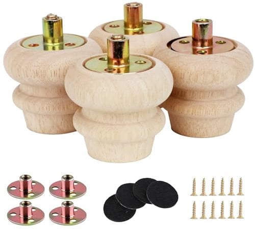 Txcucc 2 Inch Wooden Unfinished Bun Feet for Dresser Legs Couch Sofa Cabinet bun feet Ottoman DIY Replacement Wood Furniture Legs for Furniture Set of 4 (4set, 2inch)