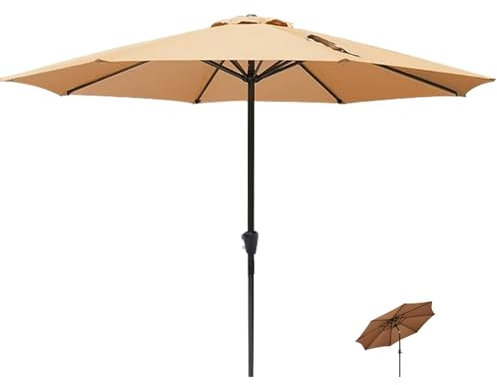 WBQYIPD Parasol d'extérieur 270/300 cm, parasol de table de marché, parasol pare-soleil, abri solaire avec manivelle inclinable for terrasse de jardin, piscine(Beige,2.7m/8.9ft)