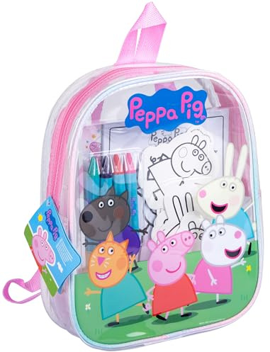 Peppa Pig Arts and Crafts Backpack for Kids – Includes Colouring Book, Crayons, Stickers, Cut-Outs & Craft Sticks – Lightweight & Travel Friendly Bag – Creative Craft Activity Set for Children Age 3+