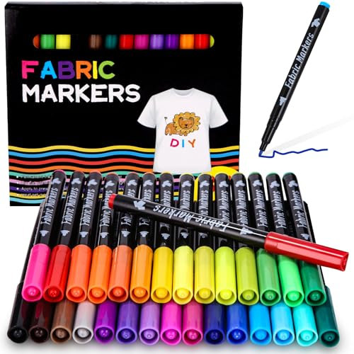 40 Marqueurs Textile et Tissu, Feutre Tissu Textile Permanent, Peinture Textile Permanent, Marqueurs pour Tissu Peinture Textile pour Vêtements Décorer des T Shirt, Sac Tissu, Chaussures, Tote Bag