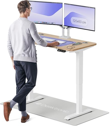 Desktronic Höhenverstellbarer Schreibtisch aus Bambus (120x60cm) – Elektrisch höhenverstellbar mit flüsterleisem Dual-Motor & Touchscreen – Hohe Tragfähigkeit – Stehtisch HomePro