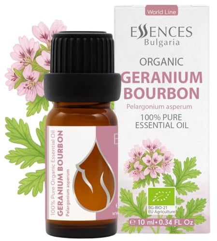 Essences Bulgaria Bio-Ätherisches Geranium-Bourbon-Öl 10ml | Pelargonium asperum | 100 % Rein Und Natürlich | Unverdünnt | Aromatherapie | Kosmetik | Tierversuchsfrei | Gentechnikfrei
