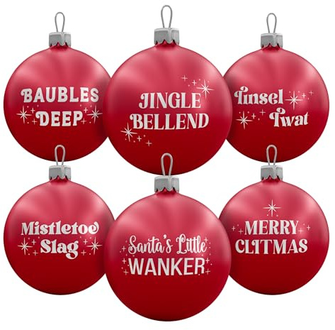 Brutal Baubles - Funny Rude Christmas Decorations - 6 Pack - Red | Rude Xmas Tree Ornaments, 6cm - The Brutal Pack - Hilarious Secret Santa Gift for Adults