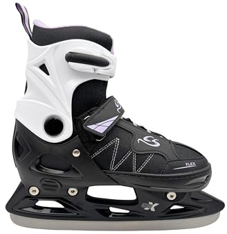 Cox Swain verstellbare Schlittschuhe Frosty, Eislaufschuhe für Kinder, Jugendliche und Erwachsene bis 100KG, vorgeschliffene Edelstahlkufe, Softboot, Black/Lilac Gr. S (33-36)