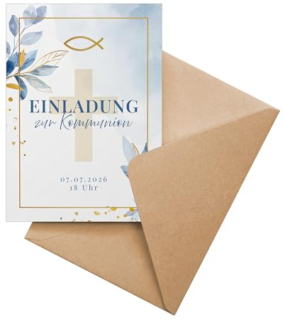 Ausgewählt verpackt Personalisierte Einladungskarten Taufe, Kommunion, Konfirmation ab 10 Stück – selbst gestalten mit Text – inkl. Umschläge, A6 – Einladung zu Hochzeit – (Motiv 1 - Hochformat)
