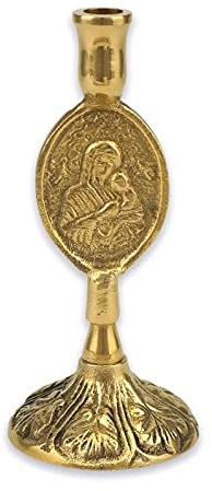 Theotokos Design Messing Kerzenhalter - Christlicher Kerzenständer für dünne orthodoxe Kerzen, 9,5cm Höhe