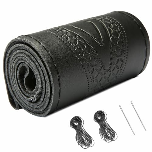 Wenbones Echtes Leder Lenkradbezug, Lenkradbezug Für LKW, zum Aufnähen, Universal Passform 37-39 cm Autolenkräder, Anti Rutsch mit Nadel und Faden Handgenähtes atmungsaktives Rindsleder (Plus)