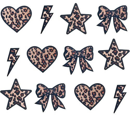 Cosblisvia 12 Pcs Iron on Patches, Patches for Clothing Leopard, Sew on Patches for Jeans, Jackets, Hats for Beginners, Fashion Lovers, Crafters for DIY (brown)