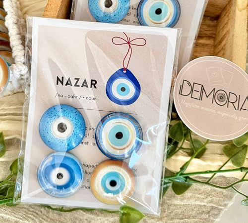 Nazar Glas-Magnete | 4er Set Limited Edition | Traditionelle Evil Eye Dekoration | 3,5 cm Durchmesser| für Kühlschrank und Magnetwand