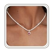 Maynor Birthstone Necklace for Women, 925 Sterling Silver Necklace with CZ Pendant, 12 Birthstone Colours, Adjustable Silver Chain, Personalised Choker Jewellery Birthday Gift for Women & Girls
