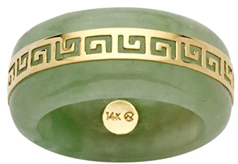 Ring aus echtem grünen Jade mit Mäander-Ornament aus 14 Karat Gelbgold - 54 (17.2)