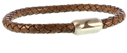 WAVEPIRATE® Echt Leder-Armband Sylt G Cognac/Silber 24 cm Edelstahl-Verschluss in Geschenk-Box Männer Damen Herren