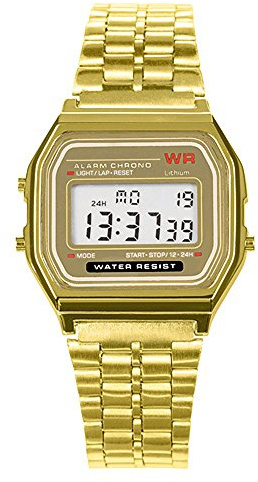 Taffstyle Damen Herren Armbanduhr Digital Quarzwerk mit Metall-Armband Datum Stoppfunktion Uhr Retro Vintage
