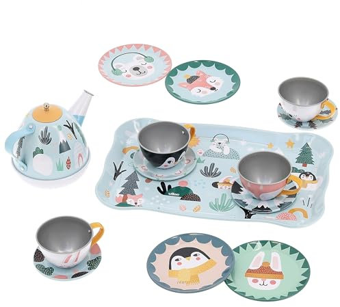 Vilac Juego de té Musical de Islandia, Juego de té de la Tarde de Juego de simulación, Juego de Tetera de Metal para niños, Incluye 14 Piezas, a Partir de 3 años