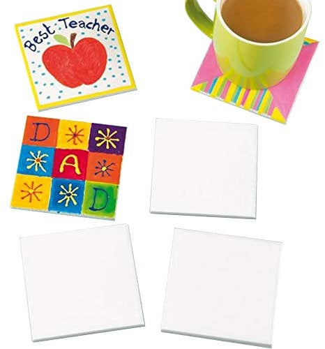 Baker Ross EK3336 Ross Keramik-Kacheluntersetzer zum Basteln (6 Stück) Untersetzer für Kinder zum Basteln, 9.5cmx9.5cm, Ceramic