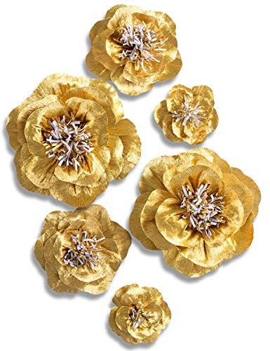 Letjolt Papierblumen-Dekorationen für Wand, künstliche 3D-Blumen, Heimdekoration, Hintergrund, goldene Hochzeitsgirlanden, Babyparty, Dekoration, Brautparty, goldfarben, 6 Stück